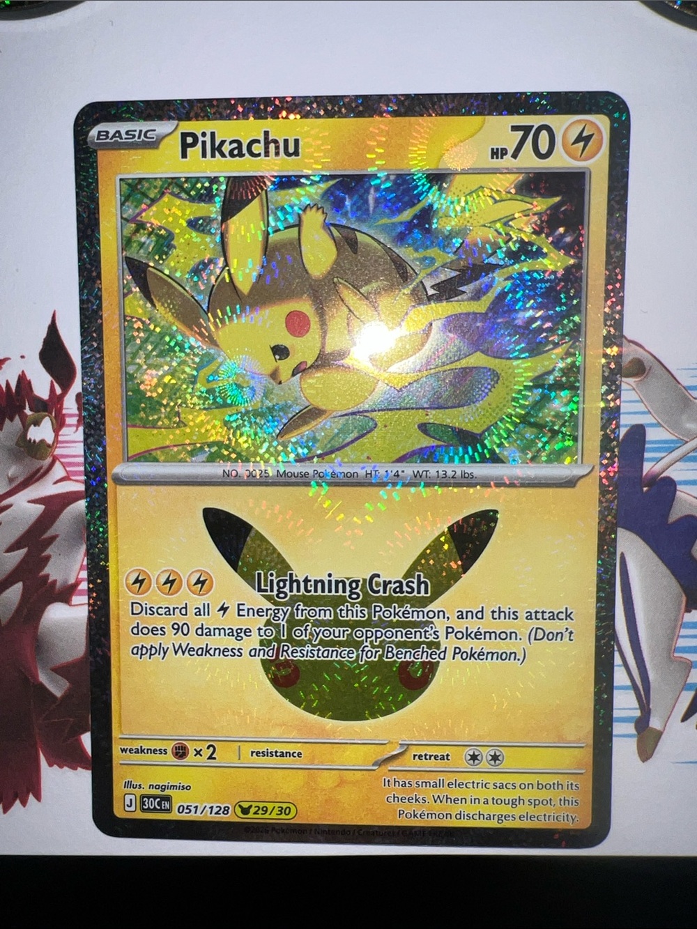 Pokemon Pikachu Holographic Trading Card - Yellow